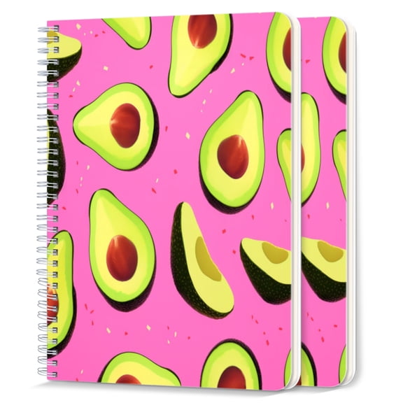 Spiral Notebook,College Ruled Journal,8.26" x 5.71" 50 Sheets/100 Pages,2 Pack - Seamless Pattern of Avocado Slices on Pink Background