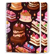 Spiral Notebook,College Ruled Journal,8.26" x 5.71" 50 Sheets/100 Pages,2 Pack - Seamless Pattern of Cartoon Colorful Cakes