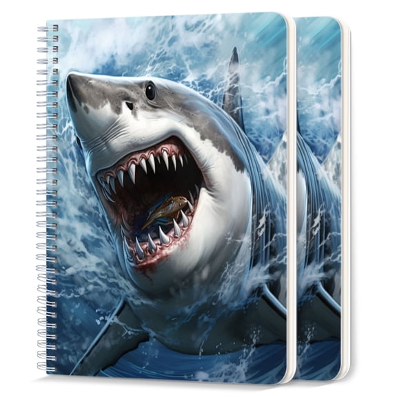 Spiral Notebook,College Ruled Journal,8.26" x 5.71" 50 Sheets/100 Pages,2 Pack - Shark With Mouth Wide Open And Sharp Teeth