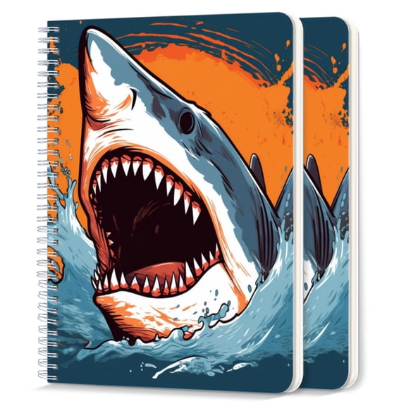 Spiral Notebook,College Ruled Journal,8.26" x 5.71" 50 Sheets/100 Pages,2 Pack - Shark With Open Mouth And Large Teeth