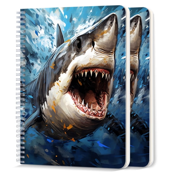 Spiral Notebook,College Ruled Journal,8.26" x 5.71" 50 Sheets/100 Pages,2 Pack - Shark With Open Mouth