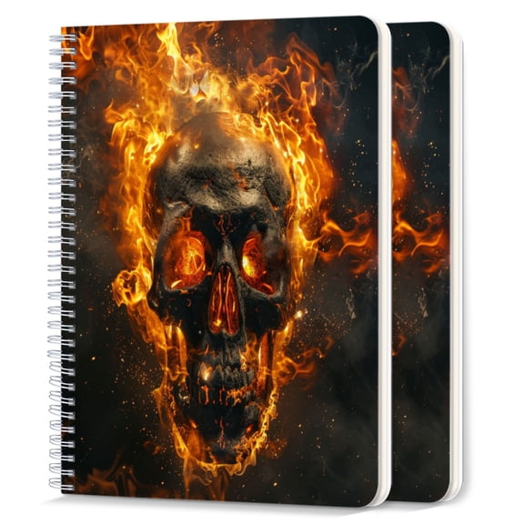 Spiral Notebook,College Ruled Journal,8.26" x 5.71" 50 Sheets/100 Pages,2 Pack - Skull Engulfed in Flames Creating Intense And Mysterious Effect
