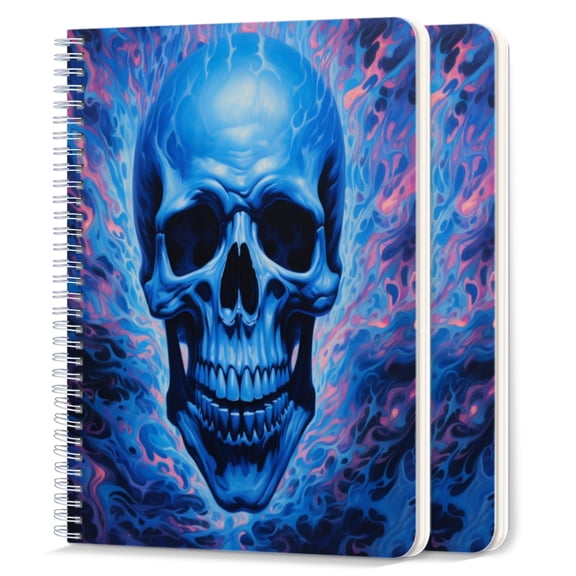 Spiral Notebook,College Ruled Journal,8.26" x 5.71" 50 Sheets/100 Pages,2 Pack - Skull With Blue Flames