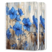 Spiral Notebook,College Ruled Journal,8.26" x 5.71" 50 Sheets/100 Pages,2 Pack - Small Blue Flowers Were Painted on The Old Wooden Board