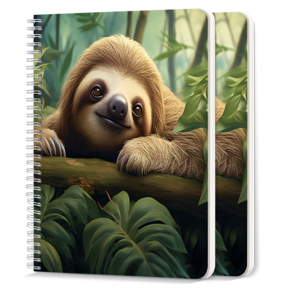 Spiral Notebook,College Ruled Journal,8.26" x 5.71" 50 Sheets/100 Pages,2 Pack - Smiling Sloth on Branch in The Jungle