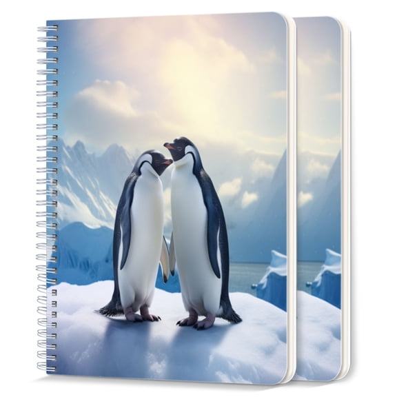 Spiral Notebook,College Ruled Journal,8.26" x 5.71" 50 Sheets/100 Pages,2 Pack - South Pole Penguin Hold Hand Stand on Ice