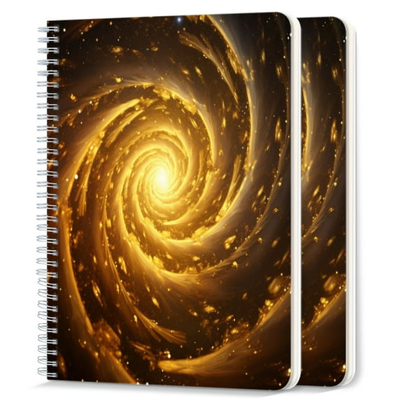 Spiral Notebook,College Ruled Journal,8.26" x 5.71" 50 Sheets/100 Pages,2 Pack - Spiral Galaxy With Golden Light Set Against The Backdrop of Space