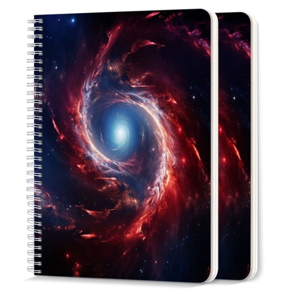 Spiral Notebook,College Ruled Journal,8.26" x 5.71" 50 Sheets/100 Pages,2 Pack - Spiral Galaxy With Red And Blue Swirls