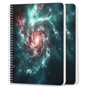 Spiral Notebook,College Ruled Journal,8.26" x 5.71" 50 Sheets/100 Pages,2 Pack - Spiral Galaxy in Space With Red And Teal Colors