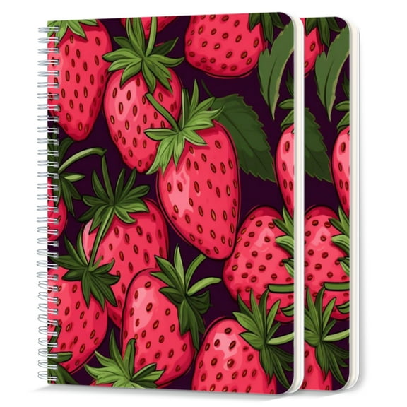 Spiral Notebook,College Ruled Journal,8.26" x 5.71" 50 Sheets/100 Pages,2 Pack - Strawberry Pattern With Cartoon Style