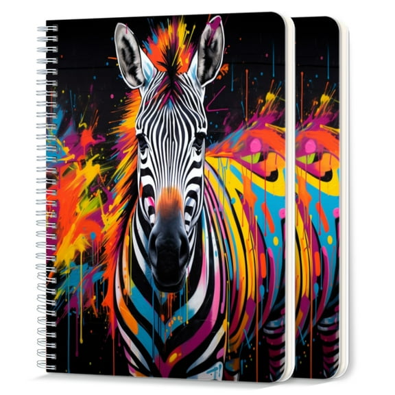 Spiral Notebook,College Ruled Journal,8.26" x 5.71" 50 Sheets/100 Pages,2 Pack - Street Art Graffiti of Zebra With Vibrant Pop Colors