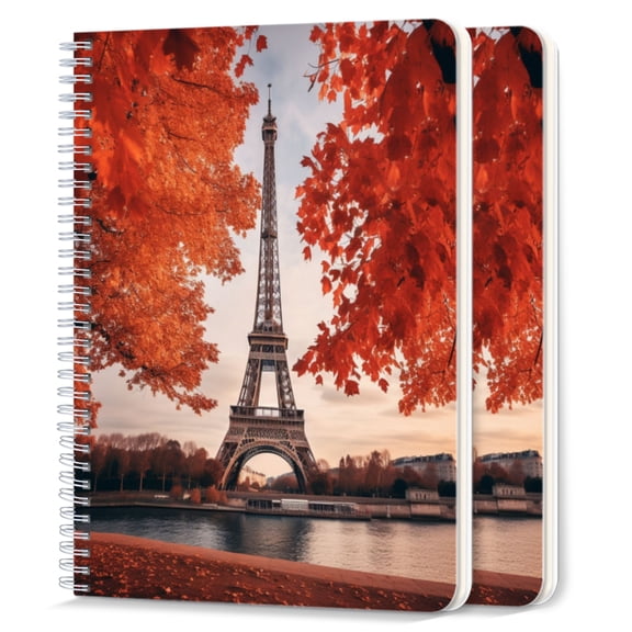 Spiral Notebook,College Ruled Journal,8.26" x 5.71" 50 Sheets/100 Pages,2 Pack - Stunning Autumn Scene of The Eiffel tower in Paris