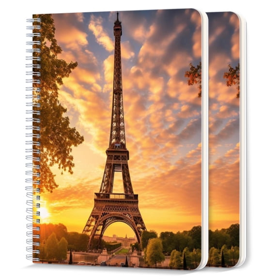 Spiral Notebook,College Ruled Journal,8.26" x 5.71" 50 Sheets/100 Pages,2 Pack - Stunning View of The Eiffel tower At Sunrise