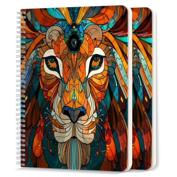 Spiral Notebook,College Ruled Journal,8.26" x 5.71" 50 Sheets/100 Pages,2 Pack - Stylized Lion Face Made of Stained Glass