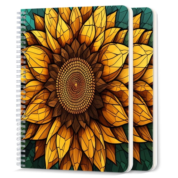 Spiral Notebook,College Ruled Journal,8.26" x 5.71" 50 Sheets/100 Pages,2 Pack - Sunflower in The Style of Stained Glass