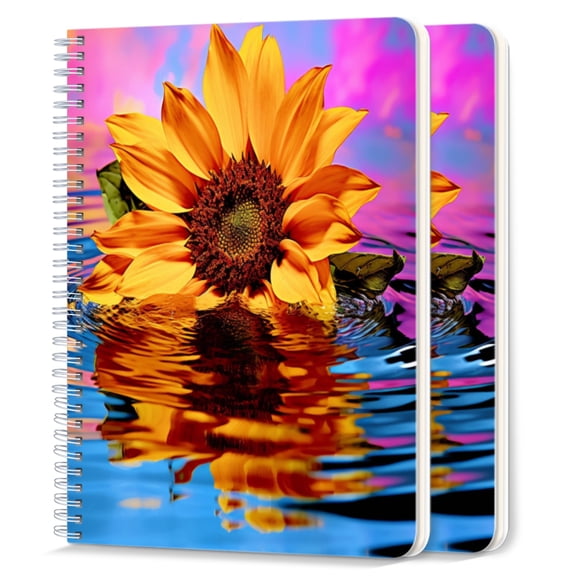 Spiral Notebook,College Ruled Journal,8.26" x 5.71" 50 Sheets/100 Pages,2 Pack - Sunflower on Colorful Background With Reflection