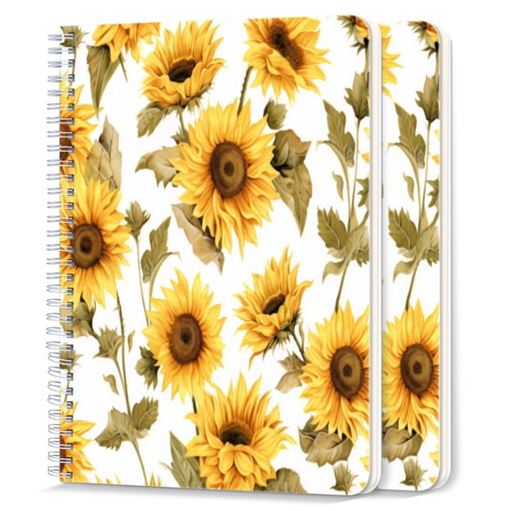 Spiral Notebook,College Ruled Journal,8.26" x 5.71" 50 Sheets/100 Pages,2 Pack - Sunflowers in The Style of Watercolor on White Background