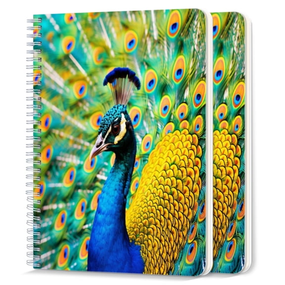 Spiral Notebook,College Ruled Journal,8.26" x 5.71" 50 Sheets/100 Pages,2 Pack - The Beautiful Peacock Opens Cover