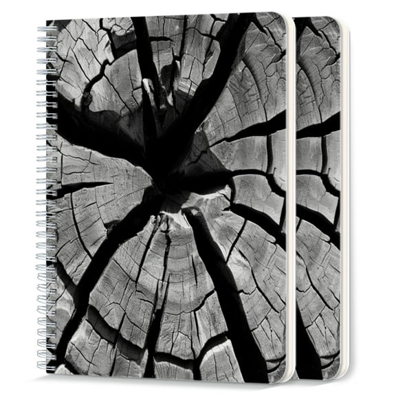 Spiral Notebook,College Ruled Journal,8.26" x 5.71" 50 Sheets/100 Pages,2 Pack - The Cross-Section of Old Tree Trunk With Black And White