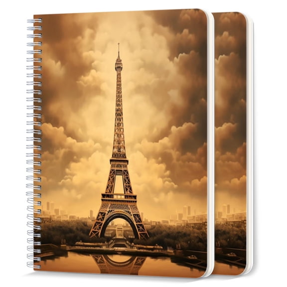 Spiral Notebook,College Ruled Journal,8.26" x 5.71" 50 Sheets/100 Pages,2 Pack - The Eiffel tower With Vintage Feel And Soft Lighting