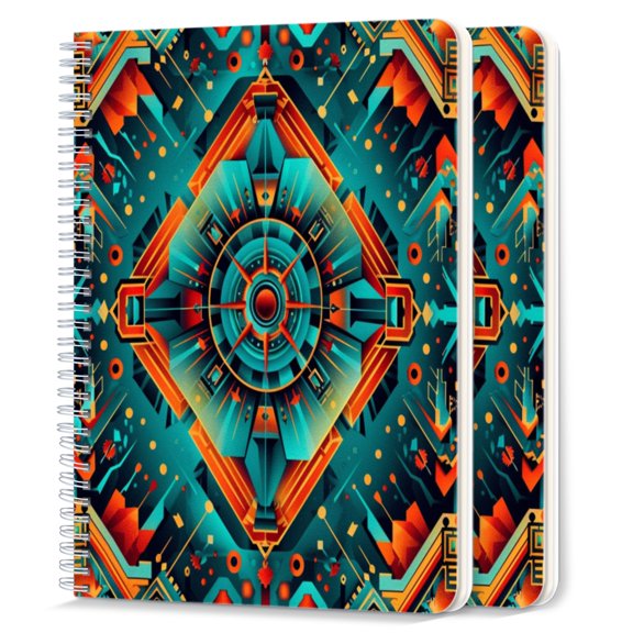 Spiral Notebook,College Ruled Journal,8.26" x 5.71" 50 Sheets/100 Pages,2 Pack - The Futuristic Style of Aztec Architecture And Robot Motifs