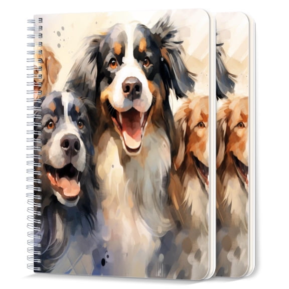 Spiral Notebook,College Ruled Journal,8.26" x 5.71" 50 Sheets/100 Pages,2 Pack - Three Cute Little Dogs Are Smiling