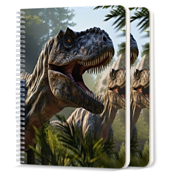 Spiral Notebook,College Ruled Journal,8.26" x 5.71" 50 Sheets/100 Pages,2 Pack - Two Tyrannosaurus Rex Mouths Open And Roaring