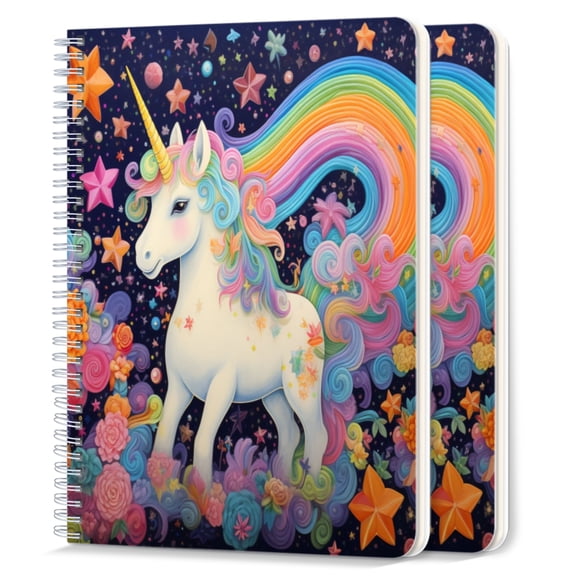 Spiral Notebook,College Ruled Journal,8.26" x 5.71" 50 Sheets/100 Pages,2 Pack - Unicorn With Rainbow Mane And Tail