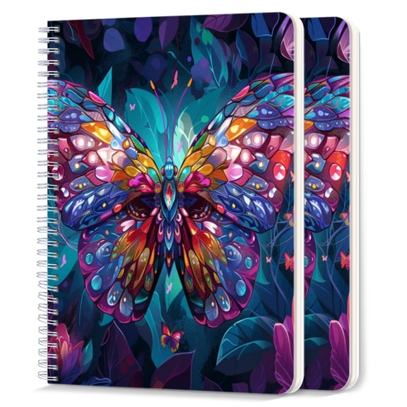 Spiral Notebook,College Ruled Journal,8.26" x 5.71" 50 Sheets/100 Pages,2 Pack - Vibrant And Colorful Butterfly With Wings Made of Stained Glass