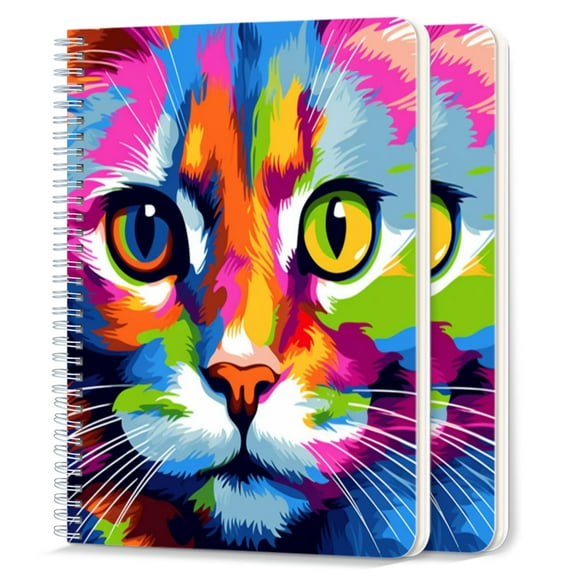Spiral Notebook,College Ruled Journal,8.26" x 5.71" 50 Sheets/100 Pages,2 Pack - Vibrant And Colorful Cat Face in The Style of Pop Art