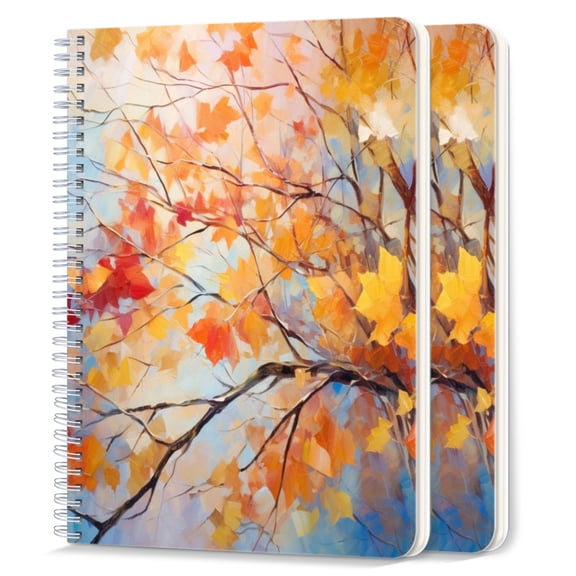 Spiral Notebook,College Ruled Journal,8.26" x 5.71" 50 Sheets/100 Pages,2 Pack - Vibrant Autumn Landscape Painting With Leaves of Various Colors