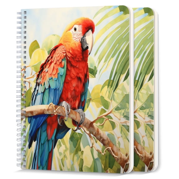 Spiral Notebook,College Ruled Journal,8.26" x 5.71" 50 Sheets/100 Pages,2 Pack - Vibrant Watercolor Painting of Macaw Parrot