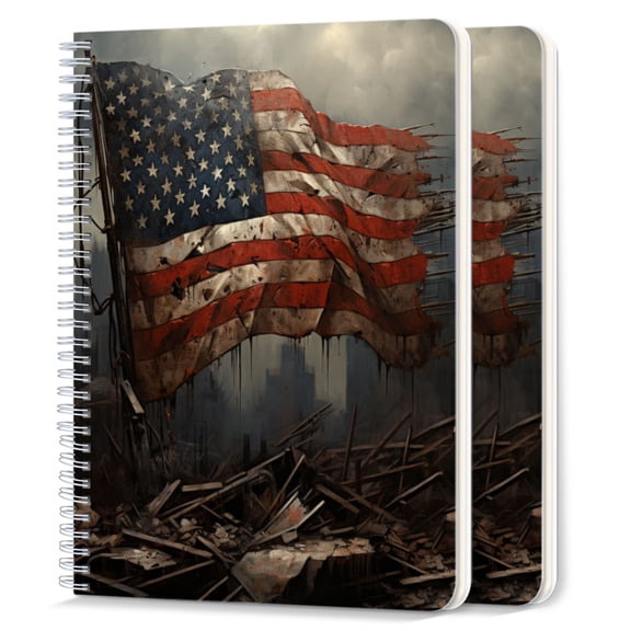 Spiral Notebook,College Ruled Journal,8.26" x 5.71" 50 Sheets/100 Pages,2 Pack - Vintage American Flag Blowing in The Wind