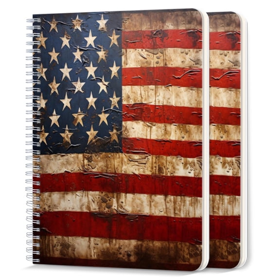 Spiral Notebook,College Ruled Journal,8.26" x 5.71" 50 Sheets/100 Pages,2 Pack - Vintage American Flag Painting