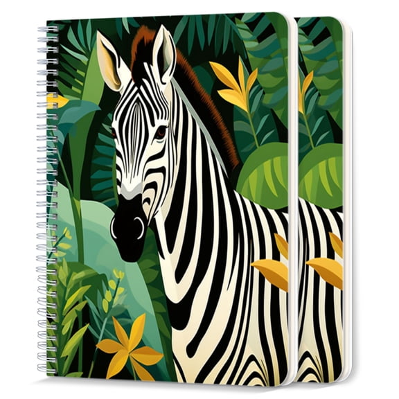 Spiral Notebook,College Ruled Journal,8.26" x 5.71" 50 Sheets/100 Pages,2 Pack - Zebra in The Jungle Vector Illustration