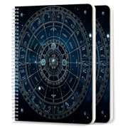 Spiral Notebook,College Ruled Journal,8.26" x 5.71" 50 Sheets/100 Pages,2 Pack - Zodiac Signs on The Background of Space With Stars And Galaxies