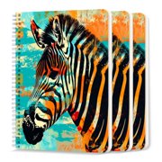 Spiral Notebook,College Ruled Journal,8.26" x 5.71" 50 Sheets/100 Pages,3 Pack - Abstract Pop Art Illustration of Zebra With Grunge Texture Background
