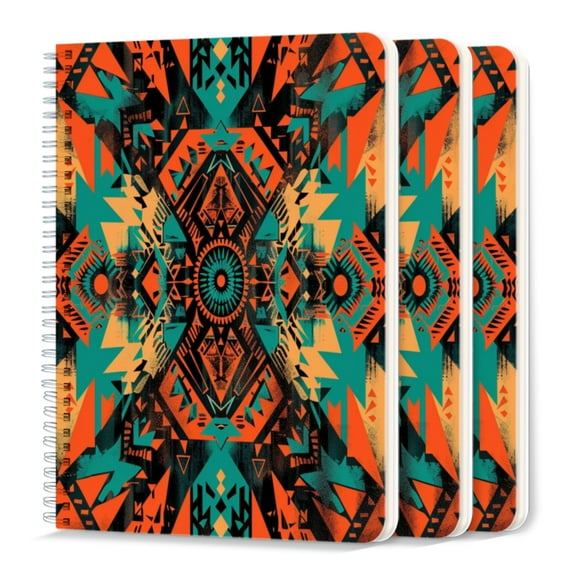 Spiral Notebook,College Ruled Journal,8.26" x 5.71" 50 Sheets/100 Pages,3 Pack - Aztec Pattern in The Style of Psychedelic Digital Art