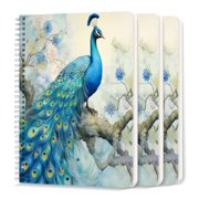 Spiral Notebook,College Ruled Journal,8.26" x 5.71" 50 Sheets/100 Pages,3 Pack - Blue Peacock With Feathers Spread Out