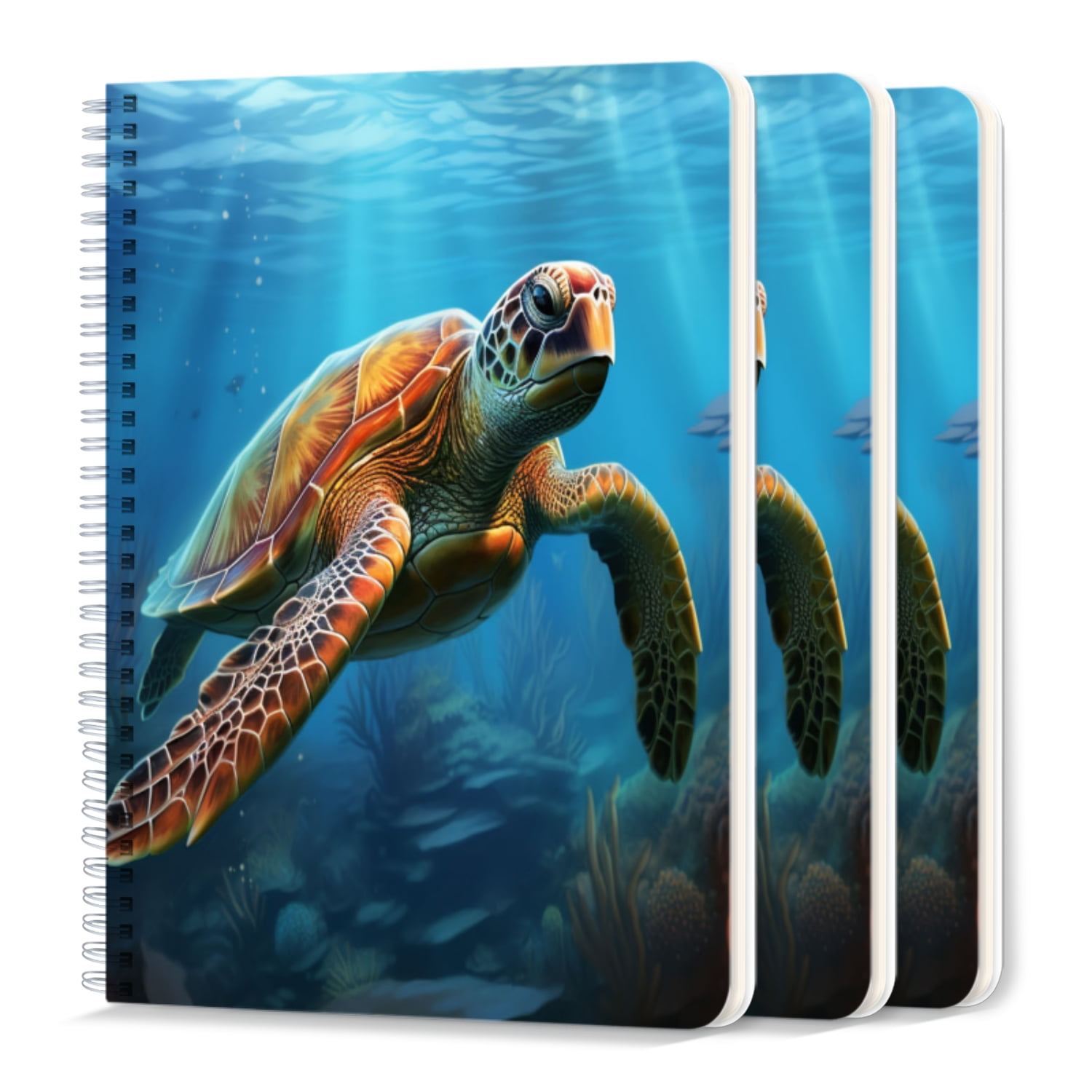 Spiral Notebook,College Ruled Journal,8.26" x 5.71" 50 Sheets/100 Pages,3 Pack - Majestic Sea Turtle Gracefully Glides Through The Crystal-Clear Waters