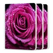 Spiral Notebook,College Ruled Journal,8.26" x 5.71" 50 Sheets/100 Pages,3 Pack - Rose With Drops of Water