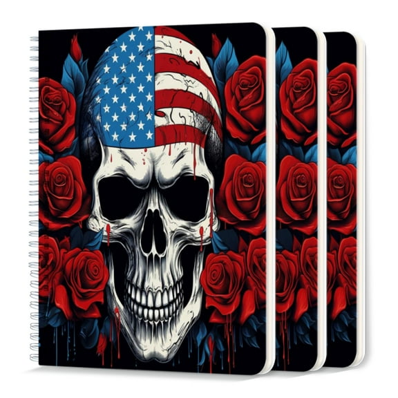 Spiral Journal Notebook,50 Sheets A5 College Ruled Notebook/Journal 3 Pcs for School Office Home - Skull With American Flag on Top