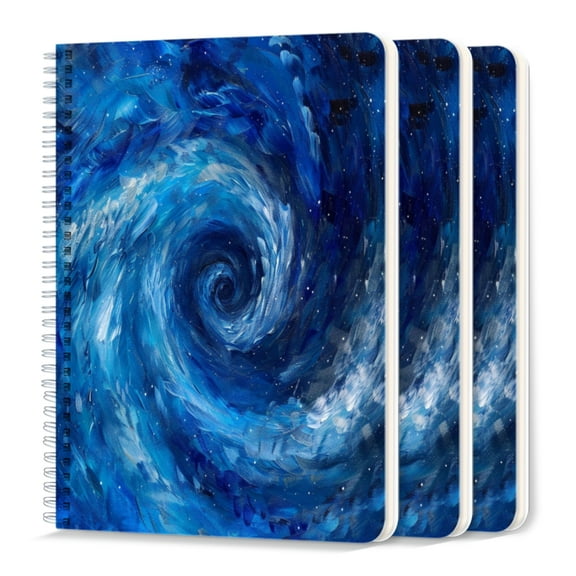 Spiral Notebook,College Ruled Journal,8.26" x 5.71" 50 Sheets/100 Pages,3 Pack - Swirling Blue Galaxy With Swirling Vortices in The Center