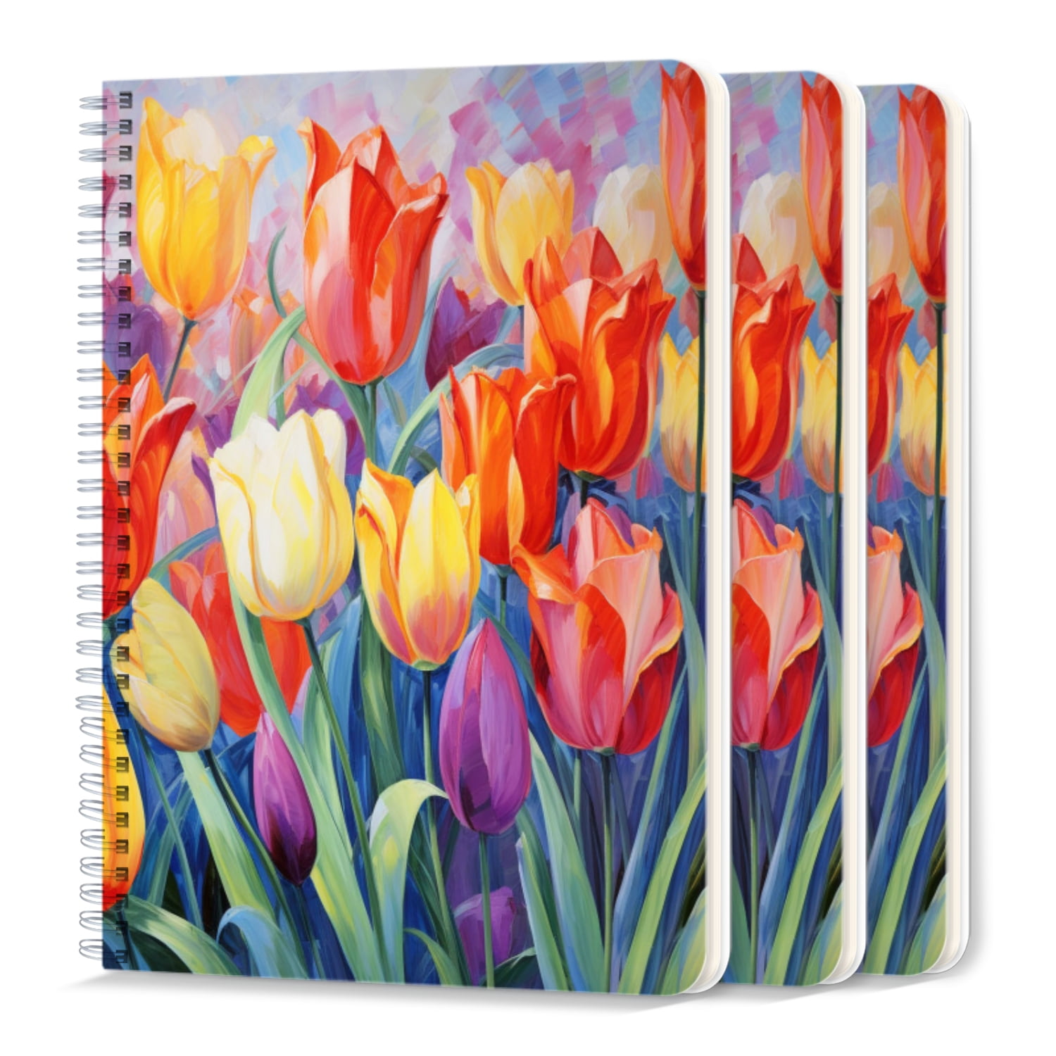 Spiral Notebook,College Ruled Journal,8.26" x 5.71" 50 Sheets/100 Pages,3 Pack - Tulips in Full Bloom With The Petals