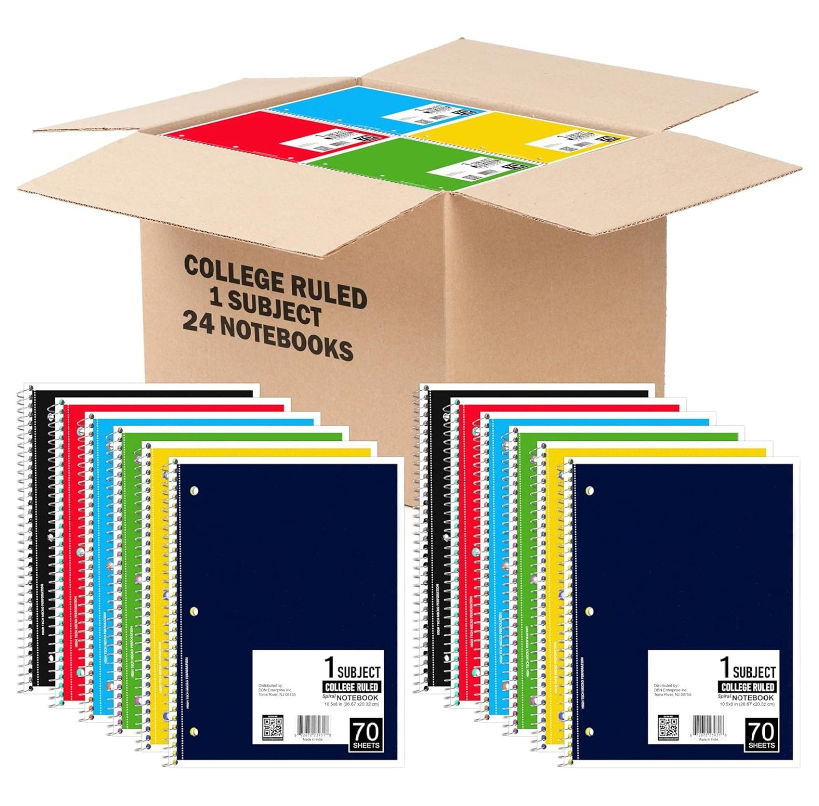 Spiral Notebook, College Ruled Notebooks, 70 Sheets, Single Subject, Notebooks Bulk, 6 Color Assortment, 3 Hole Perforated Sheets (24, College Ruled)