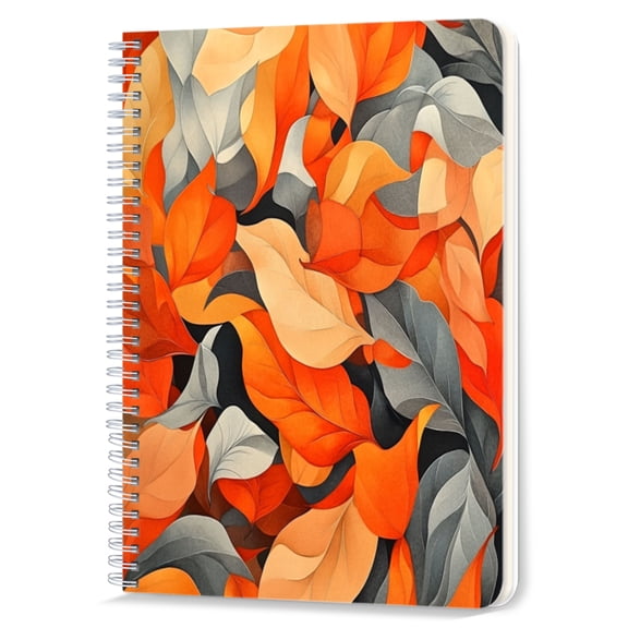 Spiral Notebook,Double-Wire Spiral College Lined Journal Notebook for Study and Notes,100 Pages,5.71x 8.26 in - Abstract Leaf Pattern in Warm and Cool Tones
