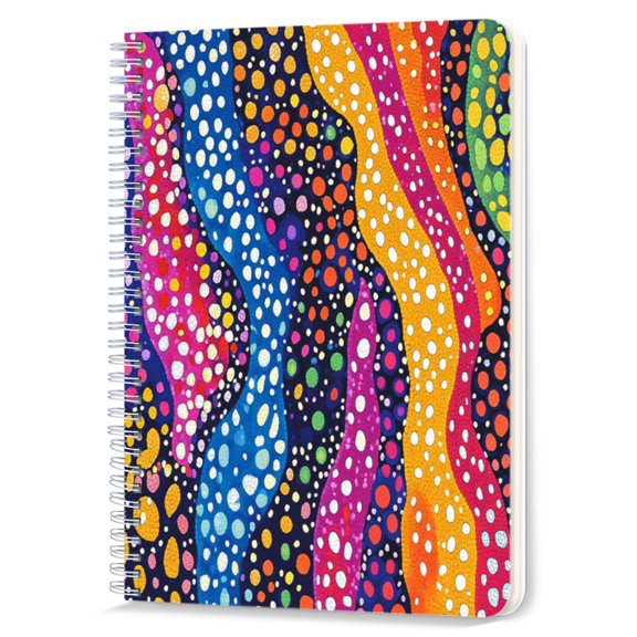 Spiral Notebook,Double-Wire Spiral College Lined Journal Notebook for Study and Notes,100 Pages,5.71x 8.26 in - Abstract Wave and Dot Pattern on Dark Blue Background