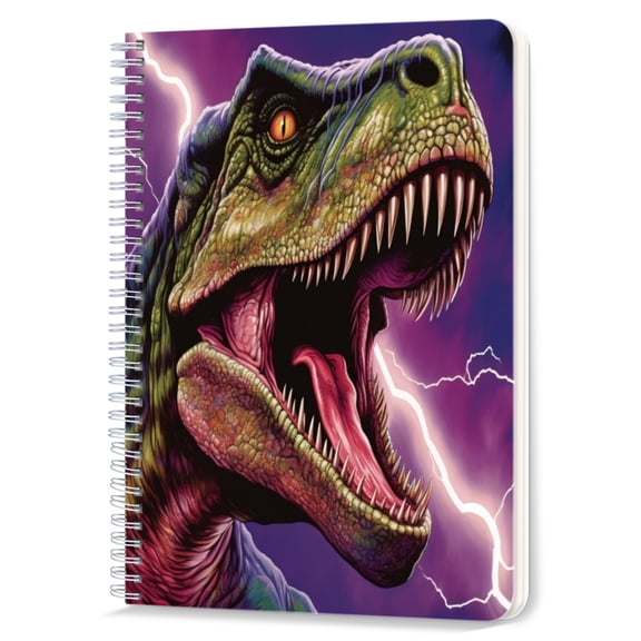 Spiral Notebook,Double-Wire Spiral College Lined Journal Notebook for Study and Notes,100 Pages,5.71x 8.26 in - Another T - Rex Portrait with Lightning