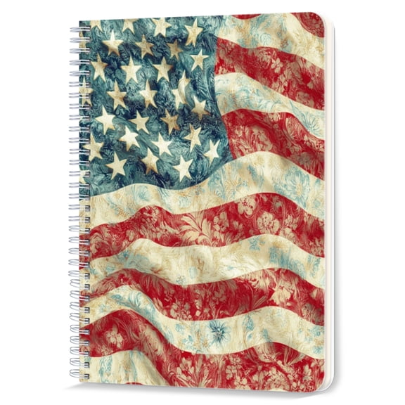 Spiral Notebook,Double-Wire Spiral College Lined Journal Notebook for Study and Notes,100 Pages,5.71x 8.26 in - Artistic Image of the American Flag with Patterns