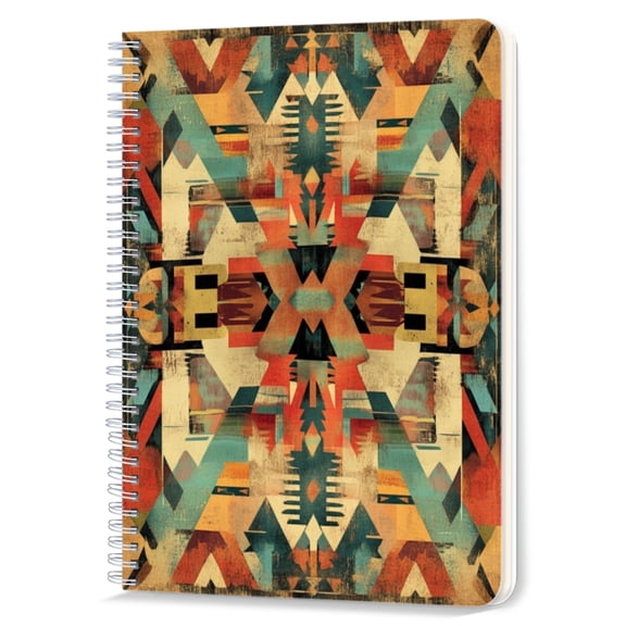Spiral Notebook,Double-Wire Spiral College Lined Journal Notebook for Study and Notes,100 Pages,5.71x 8.26 in - Artistry of Interlocking Geometric Forms